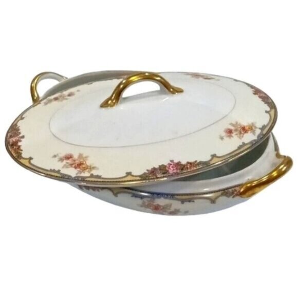 Vintage Noritake OXFORD Covered Oval Vegetable Serving Dish with Gold Trim - Picture 3 of 11